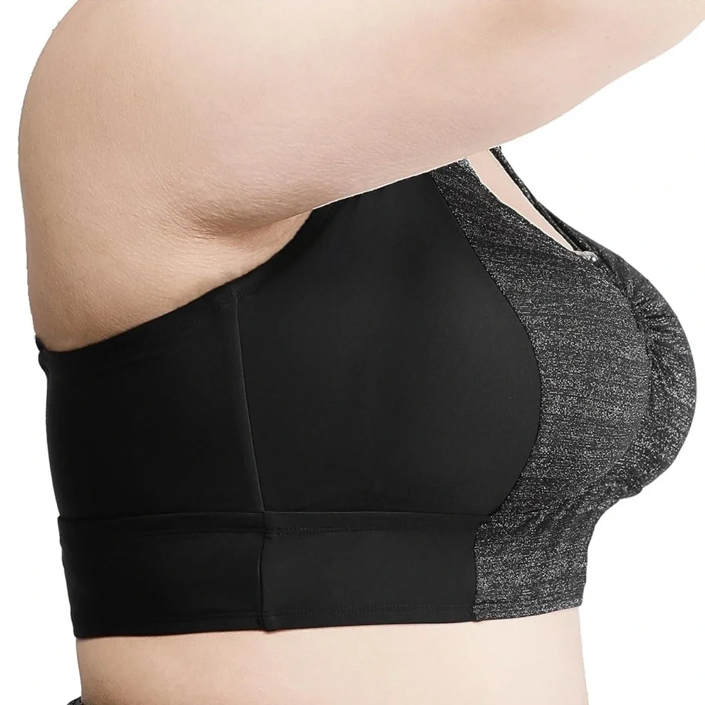 Bikini Top XL Black Shimmer Halter Racerback Plus Size‎ Tankini Swim Top NWOT